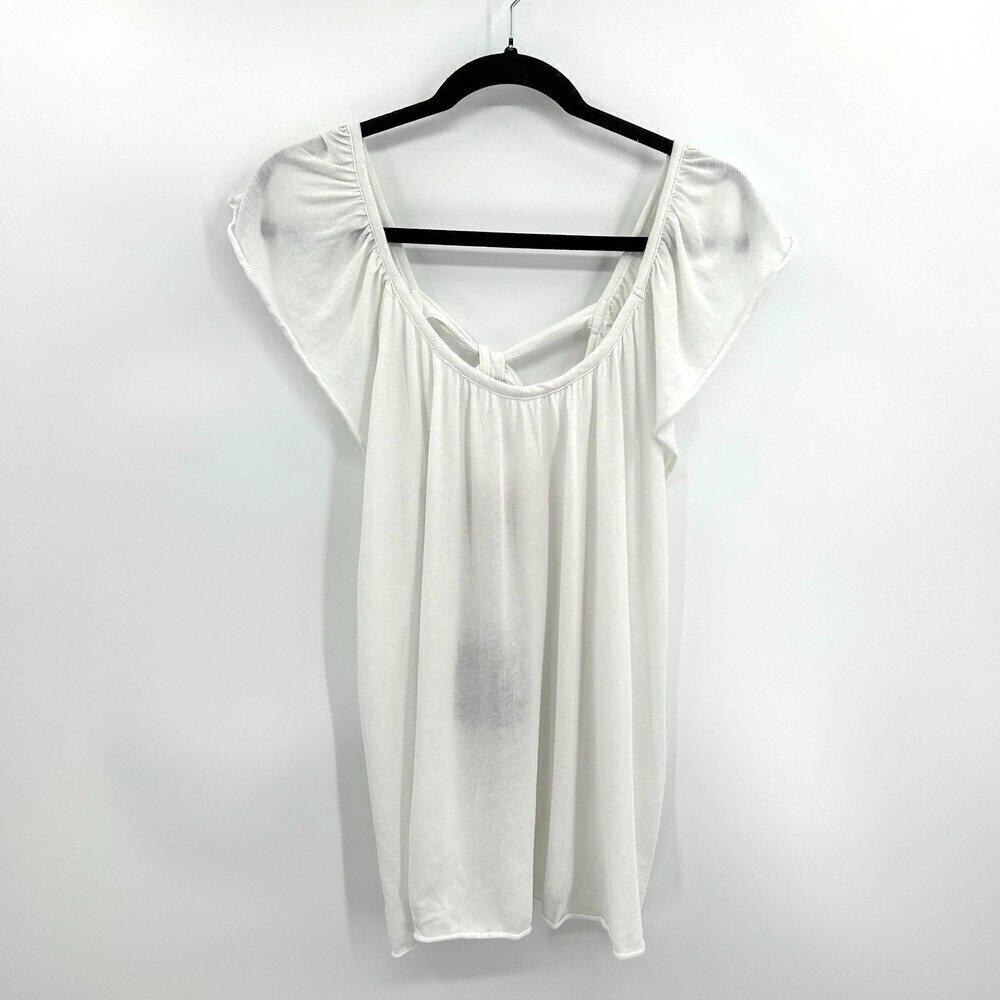 NWT CHASER White Flutter Sleeve Tie Back Comfy Shirt Top Size Medium